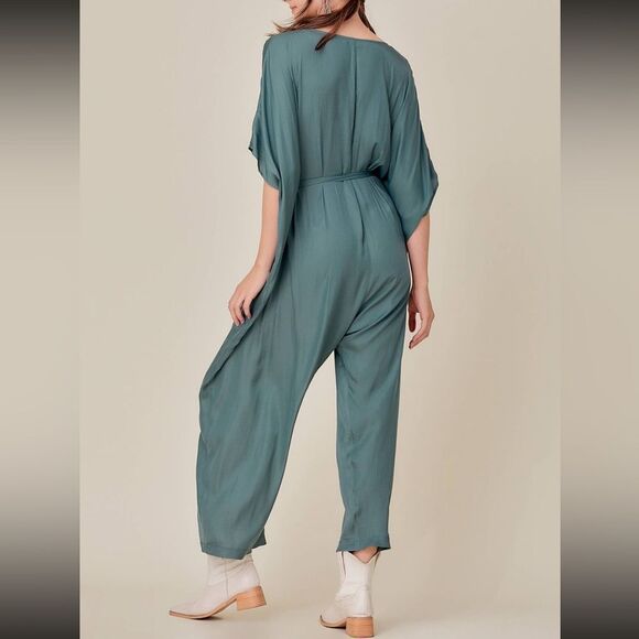 Mustard Seed V-Neck Bottom up draped jumpsuit - Picture 5 of 5